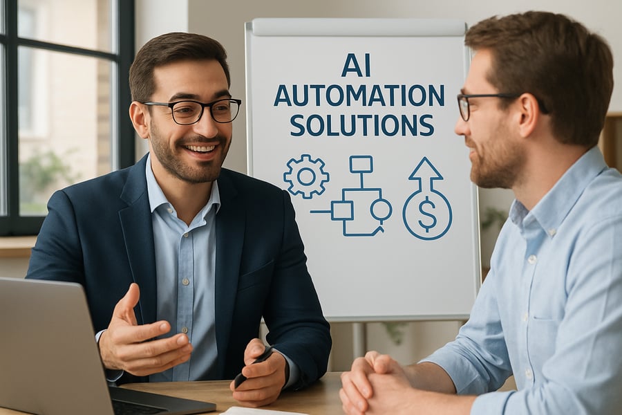 AI automation consultant discussing solutions with a client